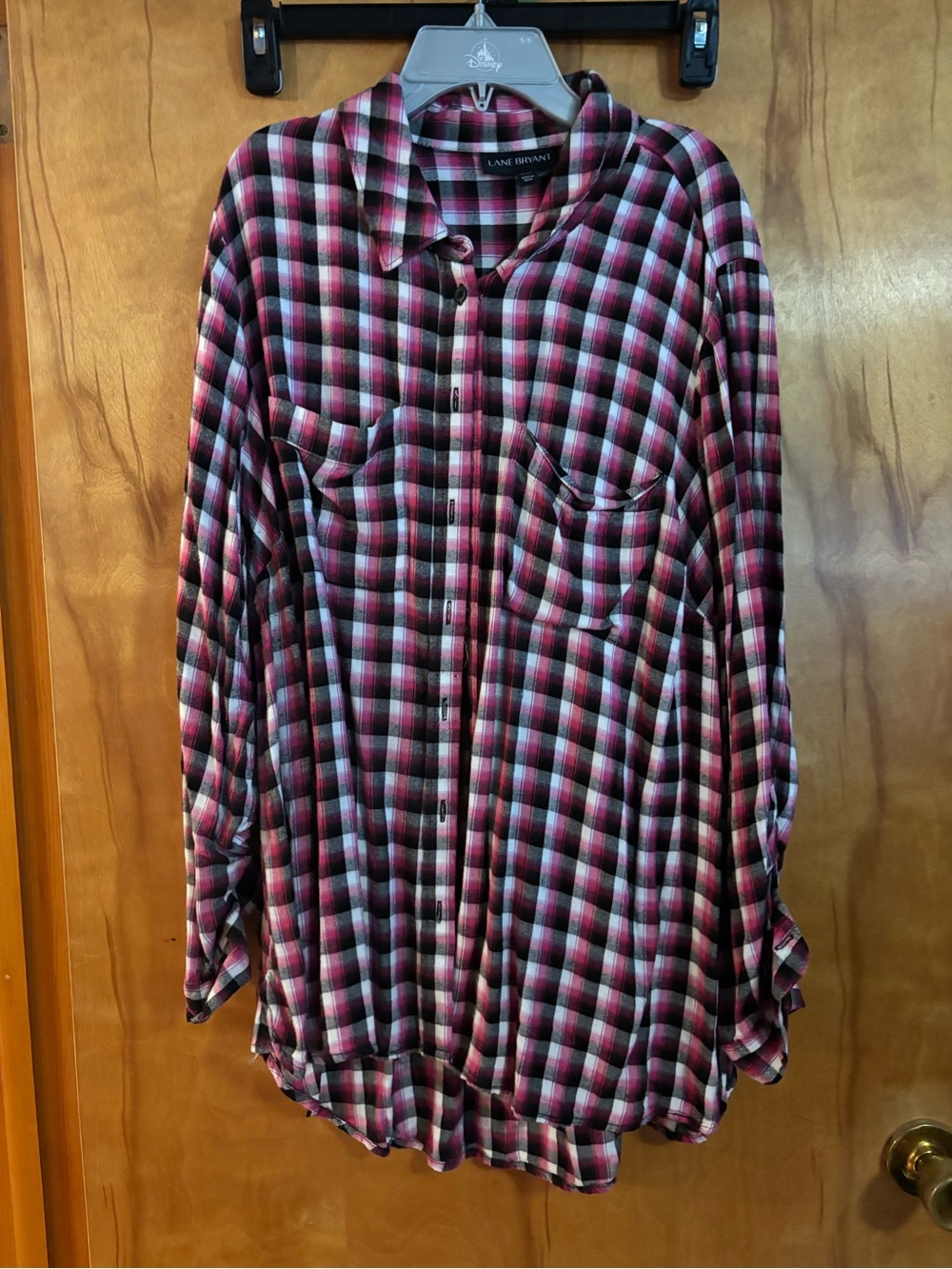 Lane Bryant Women’s Plaid Button-Up Shirt in Pink and Black